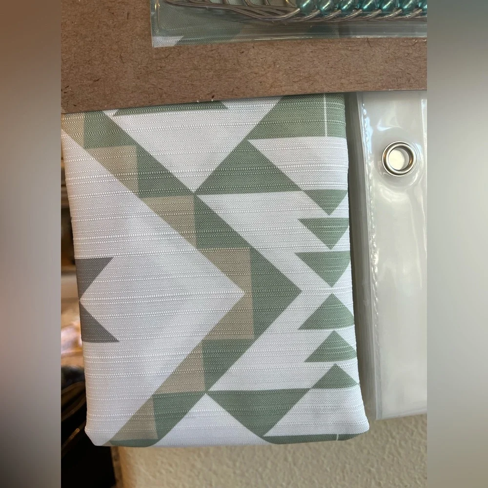 Wrangler Green, Tan, White Geometric Shower Curtain Set